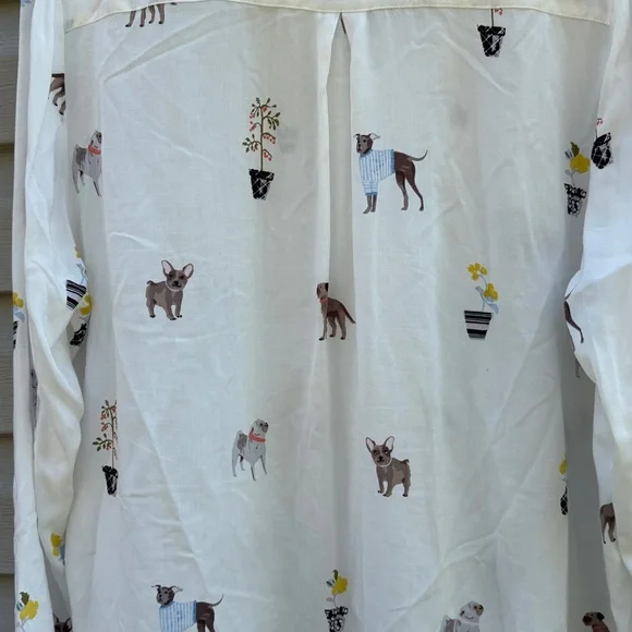 Joules | Dog Print Viscose Button Down Long Sleeve Top size 12 - Picture 7 of 7